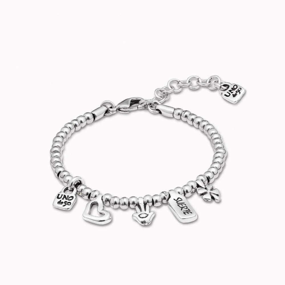 UNO de 50 Silver Tone Charm Beaded Bracelet